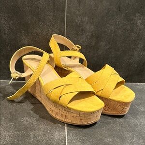 H&M Yellow Suede Cork Wedge Sandals